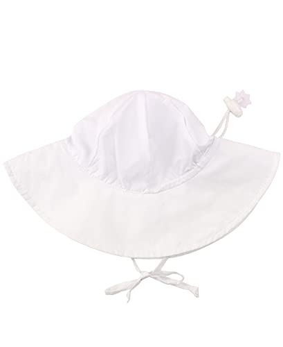 RuffleButts قبعة شمسية للبنات من RuffleButts® للأطفال/الرضع مع حماية من الشمس UPF 50+ وحافة عريضة مرنة - بيضاء، 6-12 شهر - Image 1