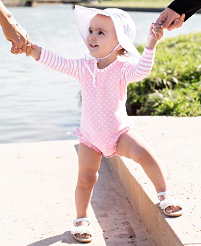 RuffleButts قبعة شمسية للبنات من RuffleButts® للأطفال/الرضع مع حماية من الشمس UPF 50+ وحافة عريضة مرنة - بيضاء، 6-12 شهر - Image 2
