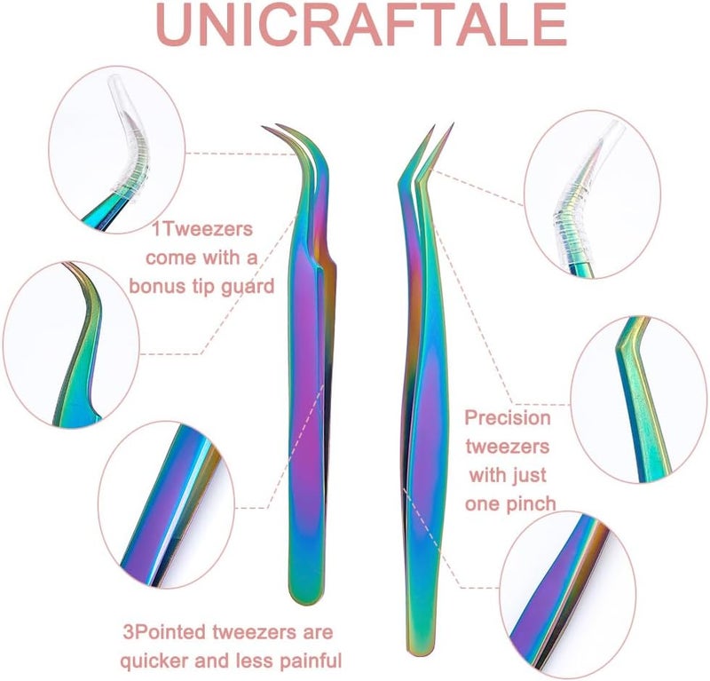 UNICRAFTALE 4pcs 2 Styles Stainless Steel Curved Pointed Craft Tweezer Rainbow Eyelash Tweezers Clips Sticker Picking Tool Tweezer for DIY Craft Precision Tweezers Jewelry Making - Image 5