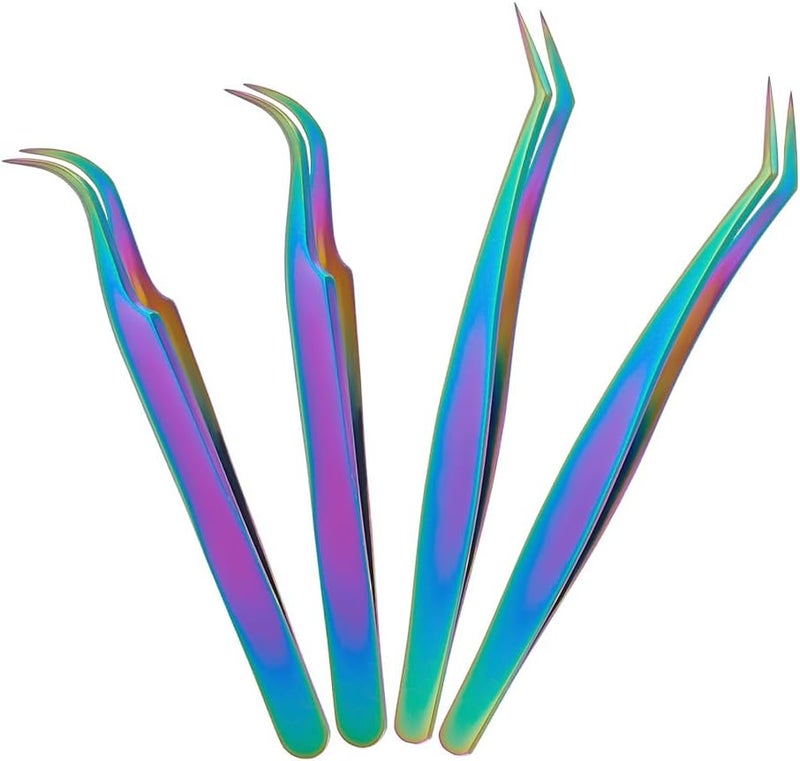 UNICRAFTALE 4pcs 2 Styles Stainless Steel Curved Pointed Craft Tweezer Rainbow Eyelash Tweezers Clips Sticker Picking Tool Tweezer for DIY Craft Precision Tweezers Jewelry Making - Image 1