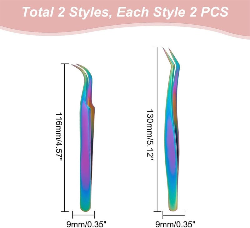 UNICRAFTALE 4pcs 2 Styles Stainless Steel Curved Pointed Craft Tweezer Rainbow Eyelash Tweezers Clips Sticker Picking Tool Tweezer for DIY Craft Precision Tweezers Jewelry Making - Image 3