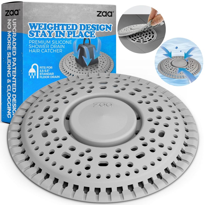 zaa Shower Drain Hair Catcher, Premium Silicone Drain Protector & Shower Drain Cover for Regular Drains of Shower Room, Bathroom, Gray - Image 1