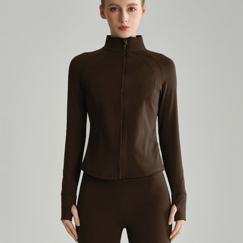 KUYING LAHN Plush Yoga Jacket Womens Slim Fit Zip Cardigan WT-037 chestnut