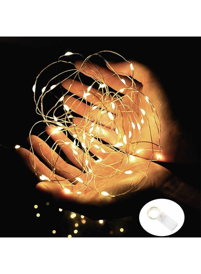 Warm White LED Fairy Lights, Battery Operated, Waterproof, Silver Copper Wire, 7 Ft 20 LED Firefly Starry Moon String Lights for DIY Wedding, Party, Bedroom, Patio, Halloween, Christmas, Room Decor - Image 1