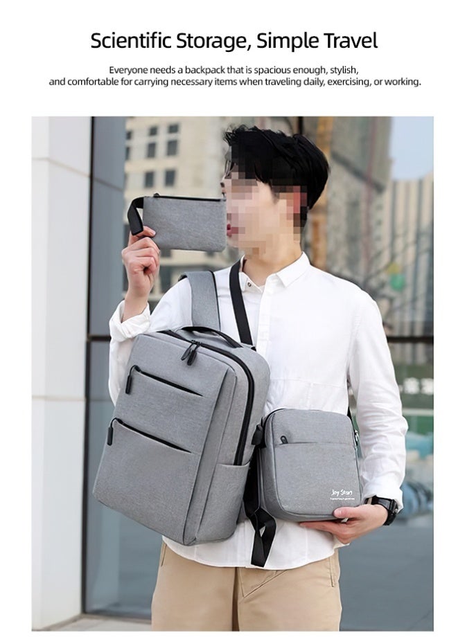 FANGFANGOTD Laptop Backpack 15" Travel Business Work Bag Water Resistant Daypack with USB Charging Port Grey - Image 4