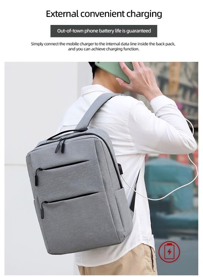 FANGFANGOTD Laptop Backpack 15" Travel Business Work Bag Water Resistant Daypack with USB Charging Port Grey - Image 5