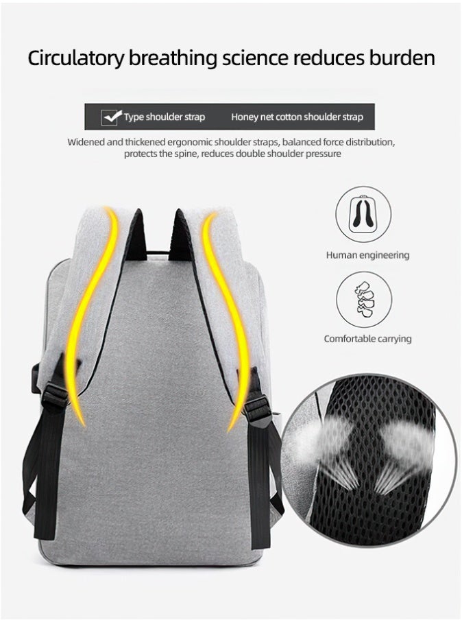 FANGFANGOTD Laptop Backpack 15" Travel Business Work Bag Water Resistant Daypack with USB Charging Port Grey - Image 3