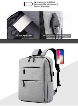 Laptop Backpack 15" Travel Business Work Bag Water Resistant Daypack with USB Charging Port Grey - view 2
