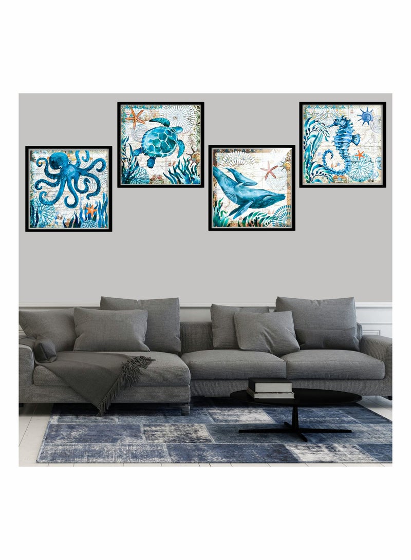 Excefore أطقم رسم الماس 5D DIY (4 قطع بتصميم حيوانات بحرية، 11.81 × 11.81 بوصة) - Image 4