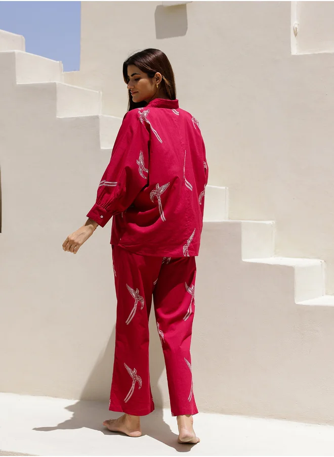 سانسكريتي هومز Sanskrutihomes Women Conversational Printed Pure Cotton Shirt and Pyjama Set