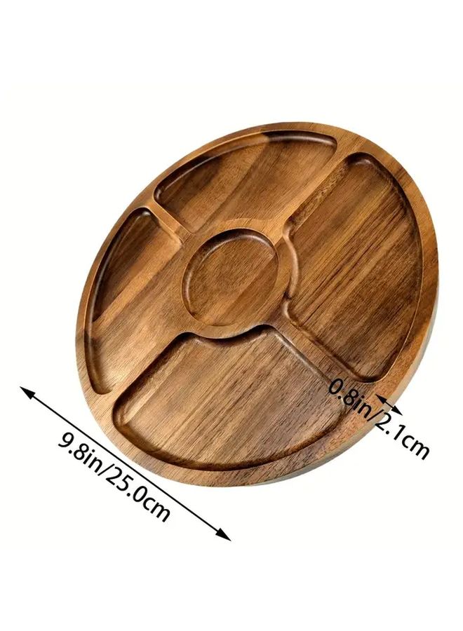 Acacia Wood Compartment Snack Tray 9 8 Inch Round Reusable Serving Plate - Image 3