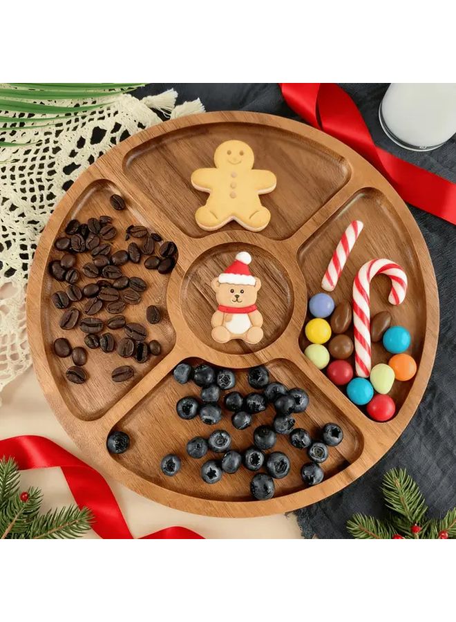Acacia Wood Compartment Snack Tray 9 8 Inch Round Reusable Serving Plate - Image 1