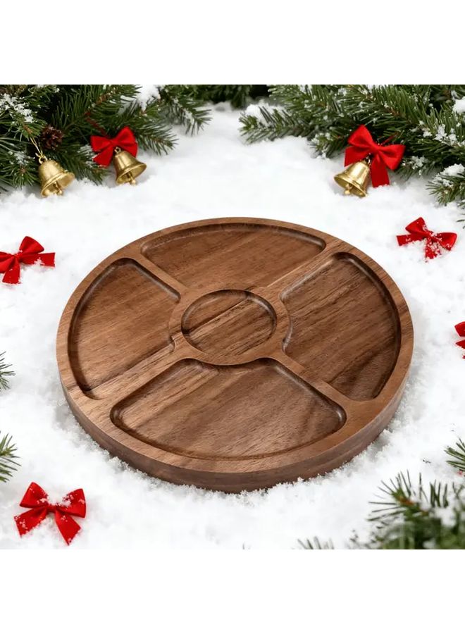 Acacia Wood Compartment Snack Tray 9 8 Inch Round Reusable Serving Plate - Image 5