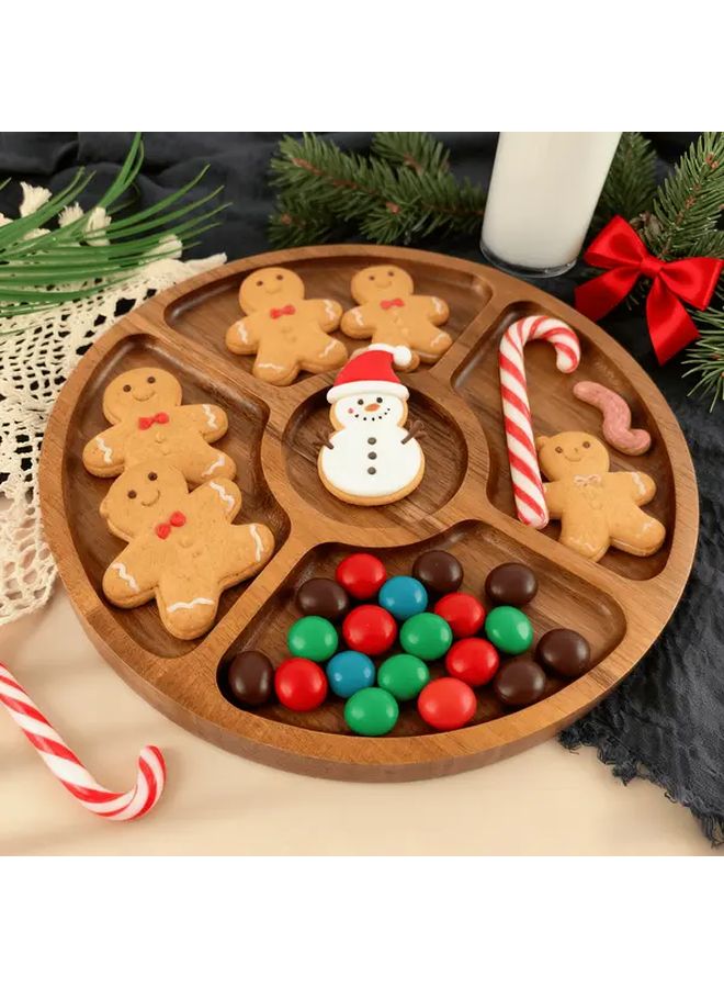 Acacia Wood Compartment Snack Tray 9 8 Inch Round Reusable Serving Plate - Image 4