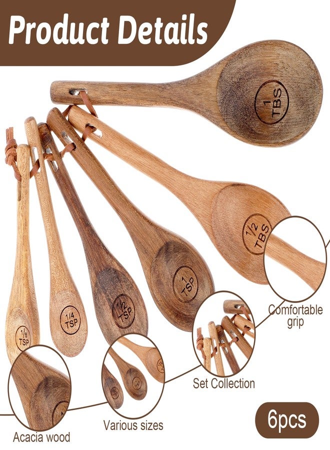 Xyembu 6pcs Wooden Measuring Spoons and Scoops Set Natural Acacia Wooden Measuring Spoons Measurings Tablespoons for Measurings Dry Ingredients(1/8 tsp+1/4 tsp+1/2 tsp+1 tsp+1/2 tbsp+1 tbsp) - Image 3
