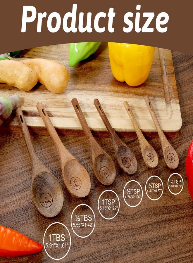 Xyembu 6pcs Wooden Measuring Spoons and Scoops Set Natural Acacia Wooden Measuring Spoons Measurings Tablespoons for Measurings Dry Ingredients(1/8 tsp+1/4 tsp+1/2 tsp+1 tsp+1/2 tbsp+1 tbsp) - Image 2