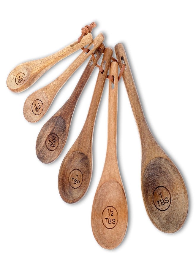 Xyembu 6pcs Wooden Measuring Spoons and Scoops Set Natural Acacia Wooden Measuring Spoons Measurings Tablespoons for Measurings Dry Ingredients(1/8 tsp+1/4 tsp+1/2 tsp+1 tsp+1/2 tbsp+1 tbsp) - Image 1