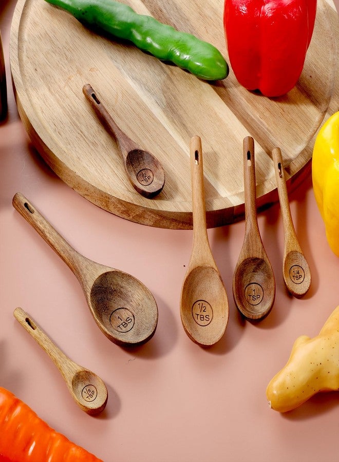 Xyembu 6pcs Wooden Measuring Spoons and Scoops Set Natural Acacia Wooden Measuring Spoons Measurings Tablespoons for Measurings Dry Ingredients(1/8 tsp+1/4 tsp+1/2 tsp+1 tsp+1/2 tbsp+1 tbsp) - Image 5