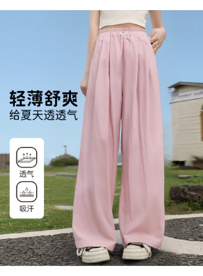 Bumblebee Girls' Summer Pants - Kids' Ice Silk Wide Leg Trousers, Loose Straight Cut With Flowy Drape, Breathable Elastic Waist Comfortable Play Pants For Big Girls - Image 1