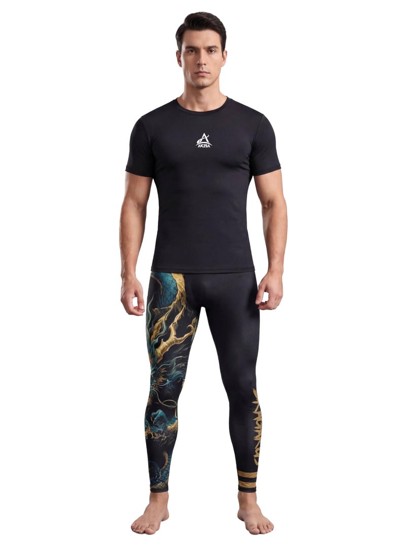 AKIBA Men’s Jiu Jitsu Pants BJJ Spats Compression Leggings (Black, 42) - MMA Sports Tights Full Length 4 Way Nylon Lycra Training Wear for Gym Running & Multi Sports - Image 4