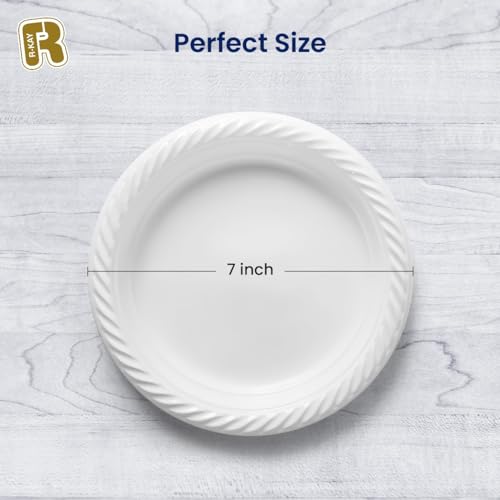 R-kay 100 Pack 7 Inch Plastic Plates Disposable - Heavy Duty White Disposable Plates - Microwavable Disposable Plastic Plates (100, 7 Inch) - Image 5