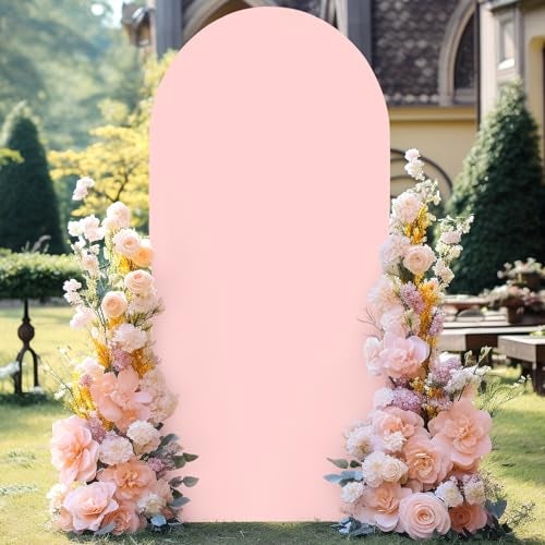 PARTISKY Dusty Rose Arch Backdrop Cover, 7.2FT Stretchy Fitted Wedding Arch Stand Covers 2-Sided Round Top Chiara Arch Backdrop Cover for Wedding Ceremony Birthday Party Baby Shower Banquet Decoration - Image 4
