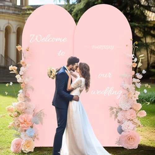 PARTISKY Dusty Rose Arch Backdrop Cover, 7.2FT Stretchy Fitted Wedding Arch Stand Covers 2-Sided Round Top Chiara Arch Backdrop Cover for Wedding Ceremony Birthday Party Baby Shower Banquet Decoration - Image 5