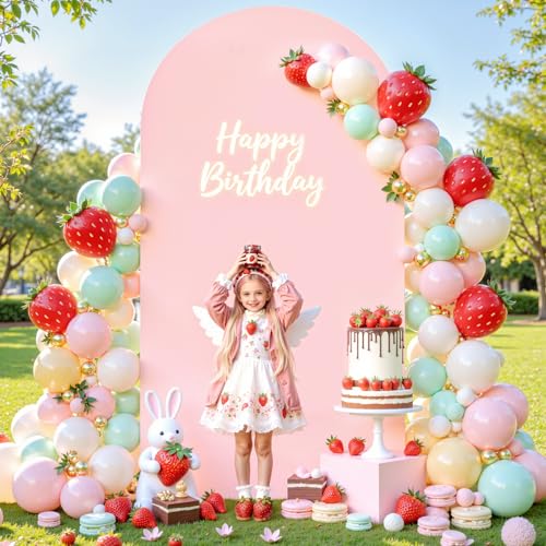 PARTISKY Dusty Rose Arch Backdrop Cover, 7.2FT Stretchy Fitted Wedding Arch Stand Covers 2-Sided Round Top Chiara Arch Backdrop Cover for Wedding Ceremony Birthday Party Baby Shower Banquet Decoration - Image 2