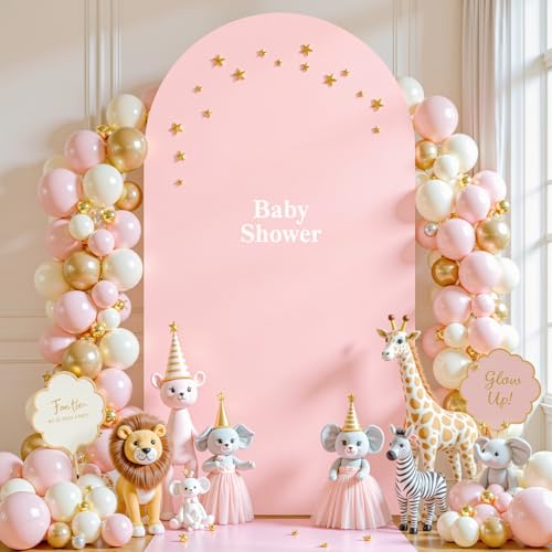 PARTISKY Dusty Rose Arch Backdrop Cover, 7.2FT Stretchy Fitted Wedding Arch Stand Covers 2-Sided Round Top Chiara Arch Backdrop Cover for Wedding Ceremony Birthday Party Baby Shower Banquet Decoration - Image 1