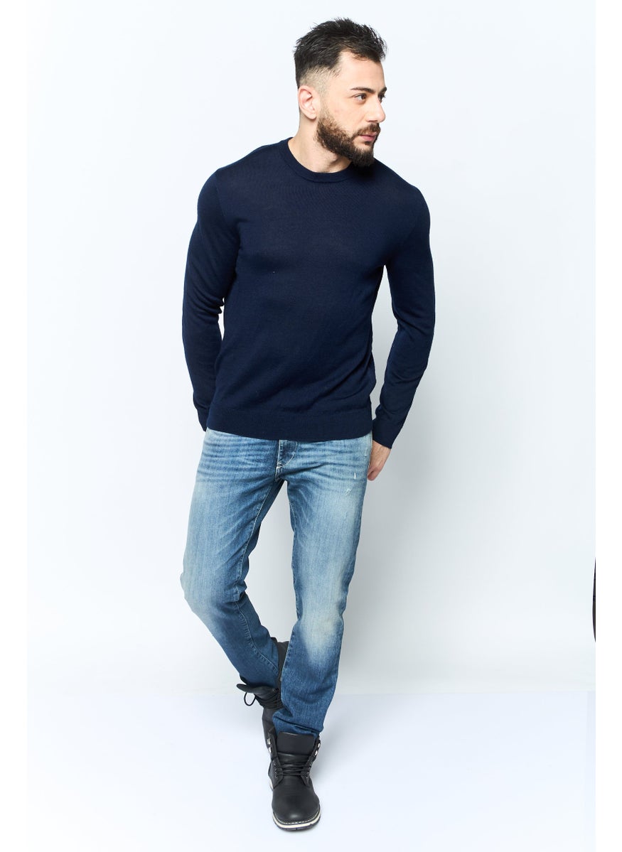 Club Room - Men Round Neck Long Sleeves Textured Sweatshirt, Navy - Image 1