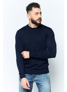Men Round Neck Long Sleeves Textured Sweatshirt, Navy