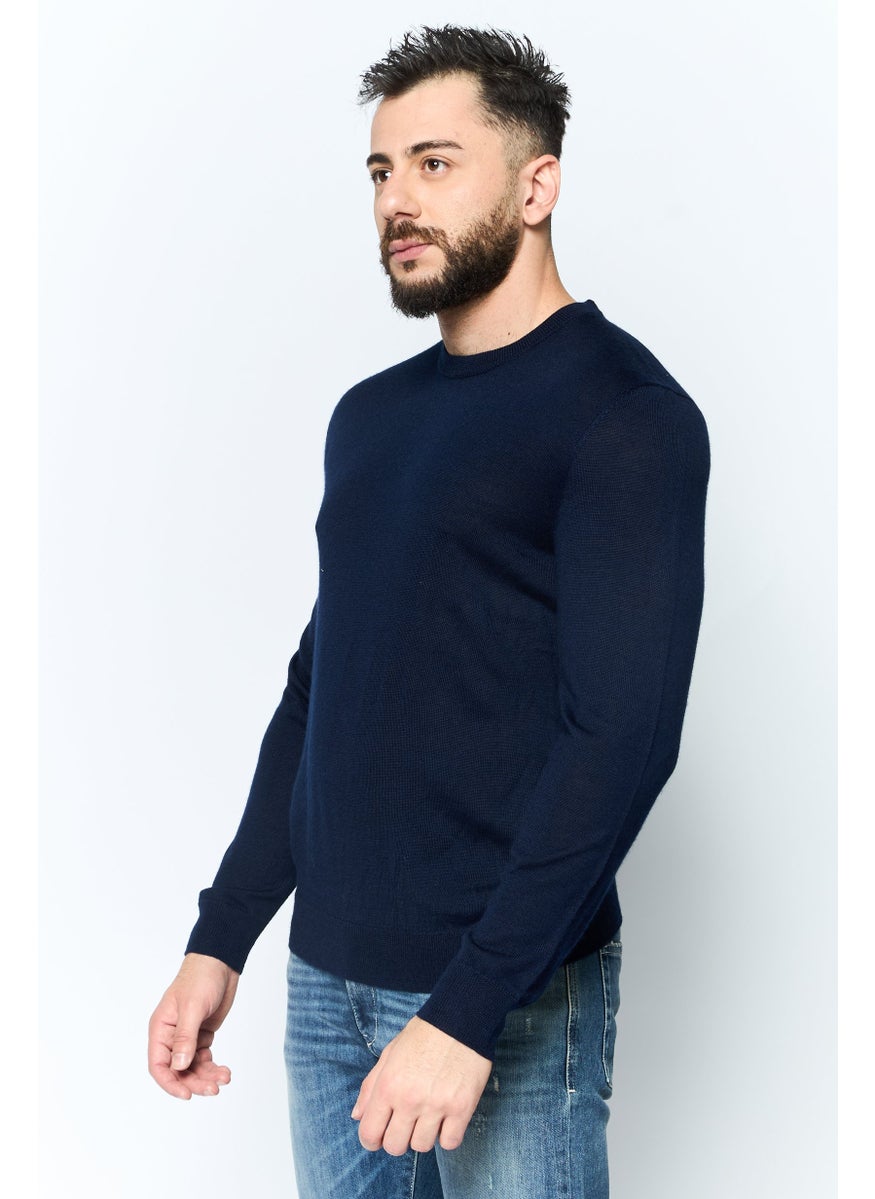 Club Room - Men Round Neck Long Sleeves Textured Sweatshirt, Navy - Image 1