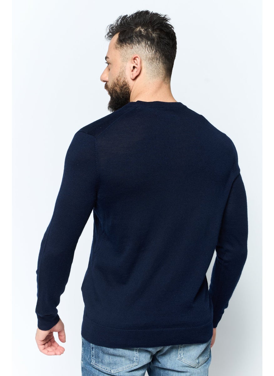 Club Room - Men Round Neck Long Sleeves Textured Sweatshirt, Navy - Image 1