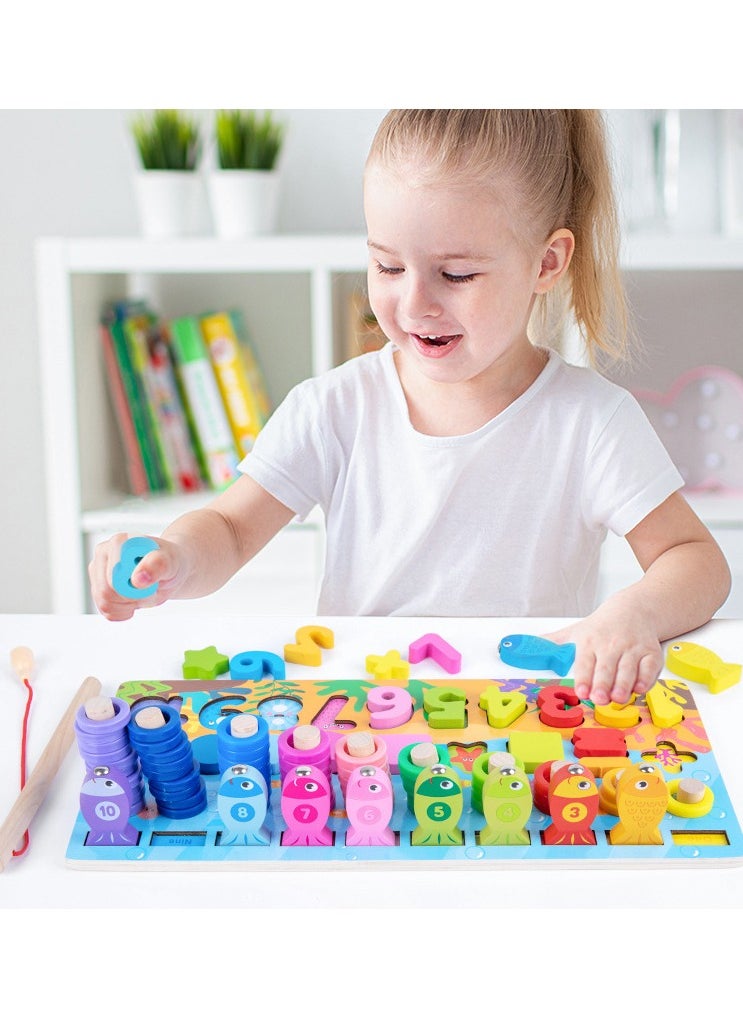 Toy Box - Montessori Wooden Small Fun Multifunctional Matching Busy Board Preschool Children's Fishing Puzzle Early Education Block Toys - Image 1