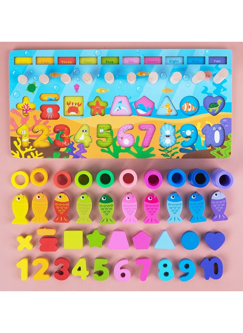 Toy Box - Montessori Wooden Small Fun Multifunctional Matching Busy Board Preschool Children's Fishing Puzzle Early Education Block Toys - Image 1