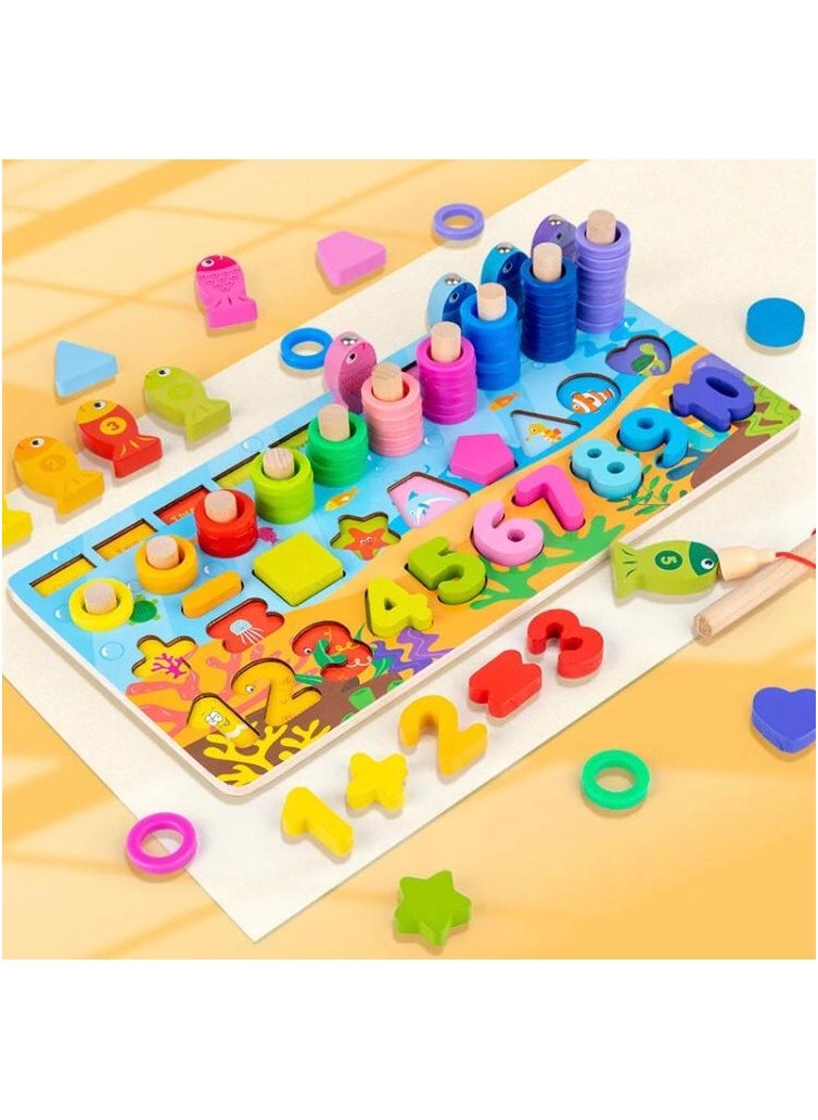 Toy Box - Montessori Wooden Small Fun Multifunctional Matching Busy Board Preschool Children's Fishing Puzzle Early Education Block Toys - Image 1