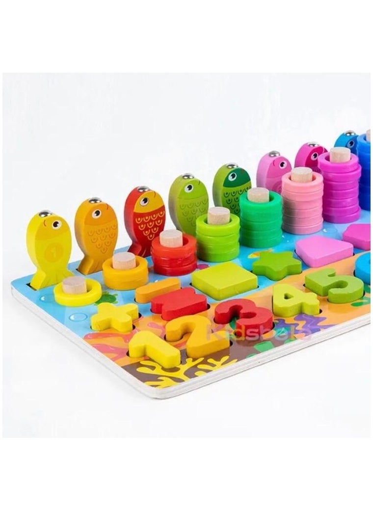 Toy Box - Montessori Wooden Small Fun Multifunctional Matching Busy Board Preschool Children's Fishing Puzzle Early Education Block Toys - Image 1