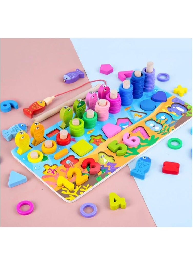 Toy Box - Montessori Wooden Small Fun Multifunctional Matching Busy Board Preschool Children's Fishing Puzzle Early Education Block Toys - Image 1