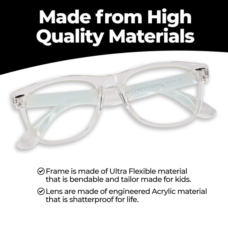 GALVANOX Kids Fake Nerd Glasses - Non Prescription Clear Lens Costume Eyeglasses, TR90 Frame with Shatterproof Lenses (Suitable for Children Ages-3-12) Transparent - Image 3