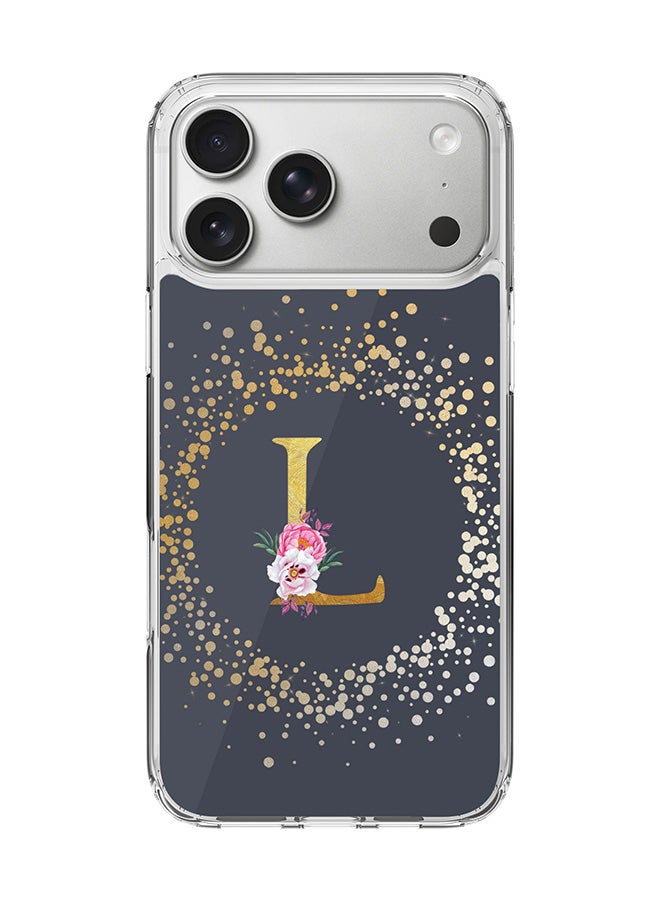 Stylizedd Classic Clear MagSafe Case for iPhone 17 Pro Max , Hybrid Soft Case Flexible Edges Anti Drop TPU PC Gel Thin Transparent Cover [ Designed for iPhone 17 Pro Max ] - Custom Monogram Initial Letter Floral Pattern Alphabet - L  (Grey )