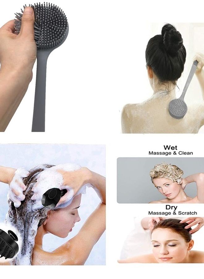 CINLITEK Silicone Body Scrubber & Scalp Massager, Long Handle Back Scrubber for Shower Brush,Exfoliating Body Scrubber, Shower Scrubber for Body Brush, Hair Dandruff Shampoo Brush for Men,Women&Kids - Image 4