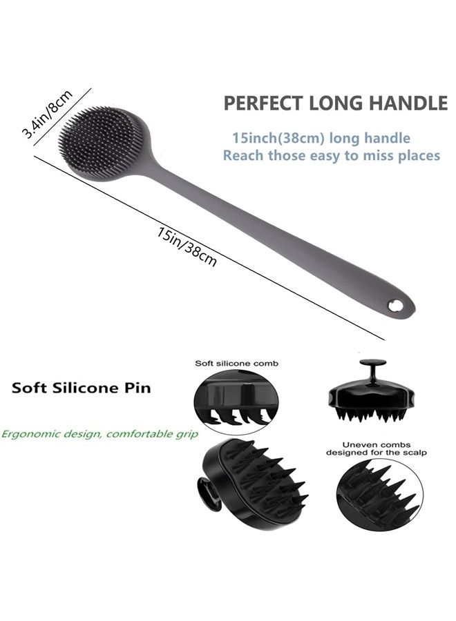 CINLITEK Silicone Body Scrubber & Scalp Massager, Long Handle Back Scrubber for Shower Brush,Exfoliating Body Scrubber, Shower Scrubber for Body Brush, Hair Dandruff Shampoo Brush for Men,Women&Kids - Image 2