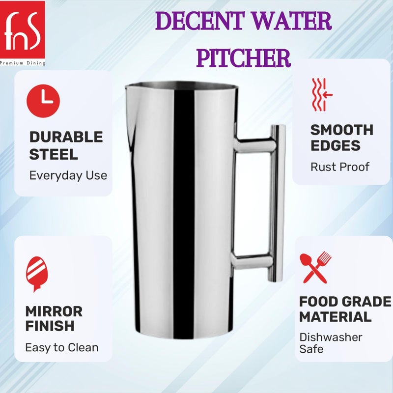 FnS Decent Everyday Stainless Steel Water Pitcher/Jug (1 Pitcher) - Image 2
