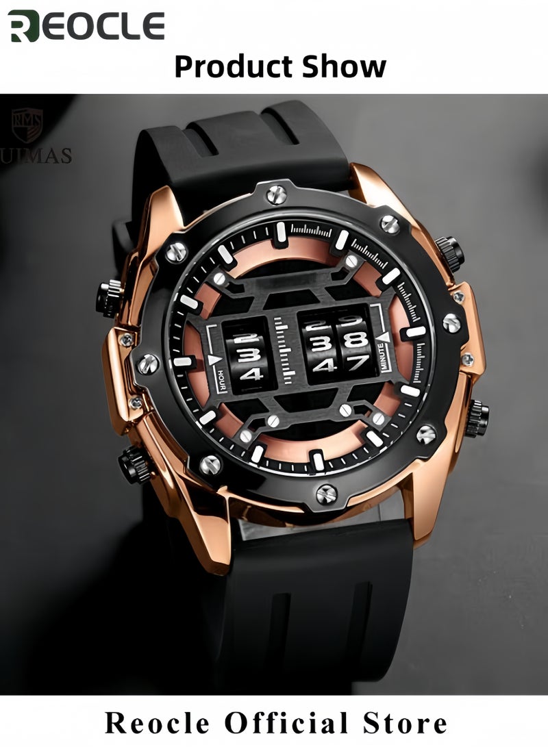 ريوكل ساعة يد رجالية رياضية رجالية رياضية مقاومة للماء ساعة كوارتز تناظرية رياضية أنالوجية ساعة يد رجالية كاجوال عصرية ساعة يد دائرية من سبيكة دائرية ذات قرص دوار معادن، زجاجها زجاج مقوى بمرآة سيليكون للرياضات الخارجية - Image 2