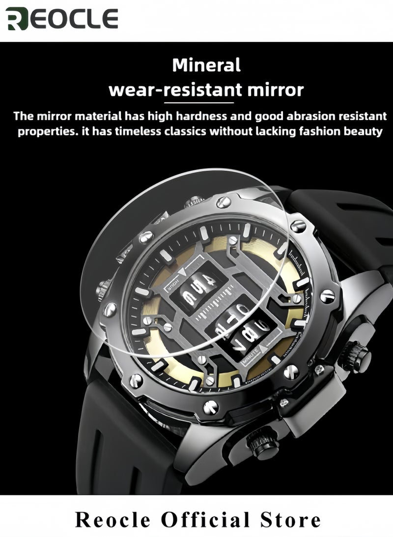 ريوكل ساعة يد رجالية رياضية رجالية رياضية مقاومة للماء ساعة كوارتز تناظرية رياضية أنالوجية ساعة يد رجالية كاجوال عصرية ساعة يد دائرية من سبيكة دائرية ذات قرص دوار معادن، زجاجها زجاج مقوى بمرآة سيليكون للرياضات الخارجية - Image 3