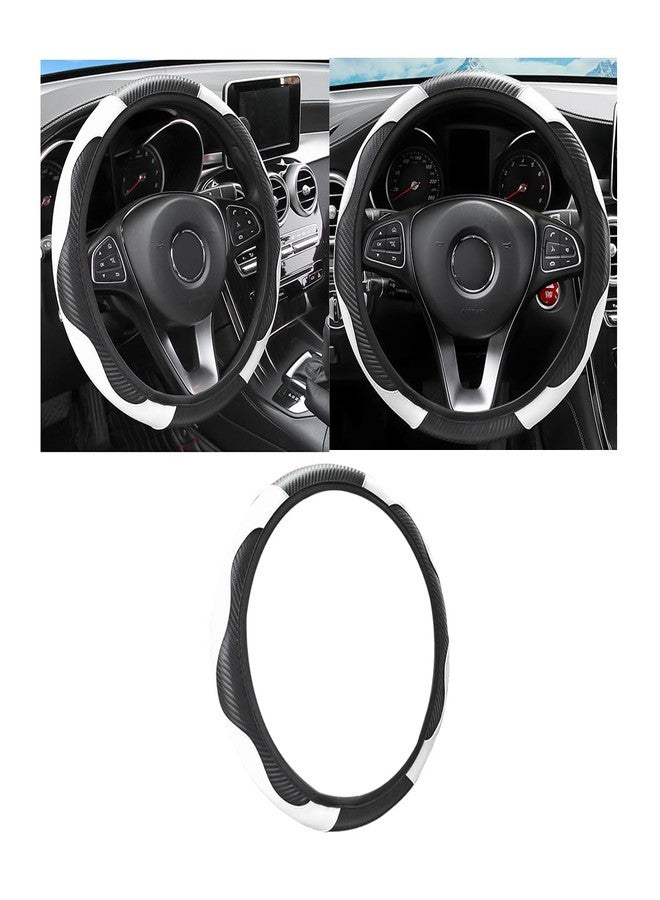 Osilly Car Steering Wheel Cover, 15 inch Carbon Fiber Microfiber PU Leather Elastic Steering Wheel Protector for Men Women, Anti-Slip Breathable Car Interior Accessories for Most Cars（Black/White） - Image 1