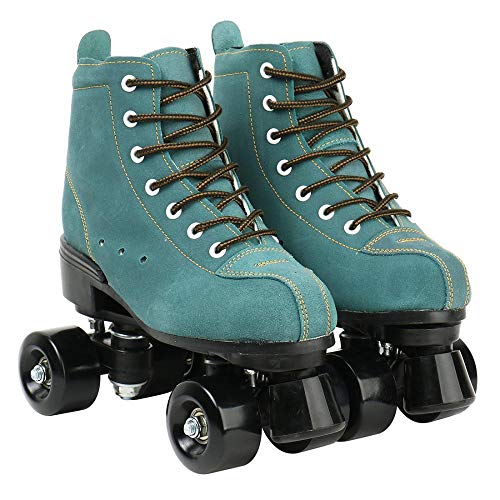 XUDREZ Cowhide Roller Skates for Women and Men High-Top Shoes Double-Row Design,Adjustable Classic Premium Roller Skates (Blue,10) - Image 2