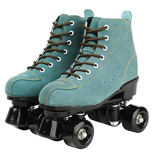XUDREZ Cowhide Roller Skates for Women and Men High-Top Shoes Double-Row Design,Adjustable Classic Premium Roller Skates (Blue,10) - Image 1