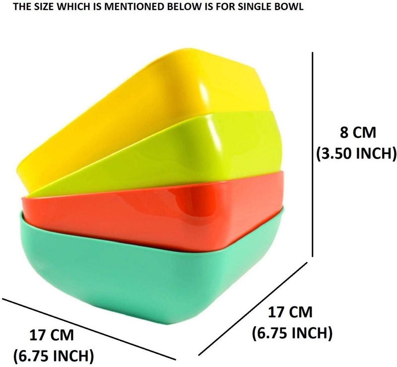 Crizer 4 Unbreakable Plastic Medium eco Square Snack and Serving Bowl Set Plastic Storage Bowl Plastic Serving Bowl - Image 5
