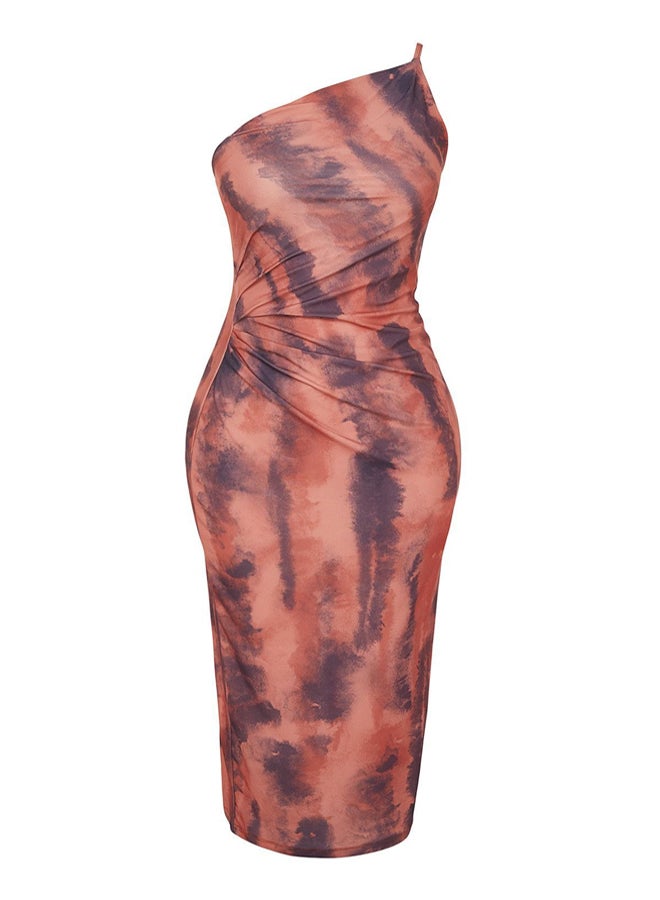 trendyol Printed Bodycon Midi One Shoulder Adjustable Strap Knitted Pencil Dress - Image 5